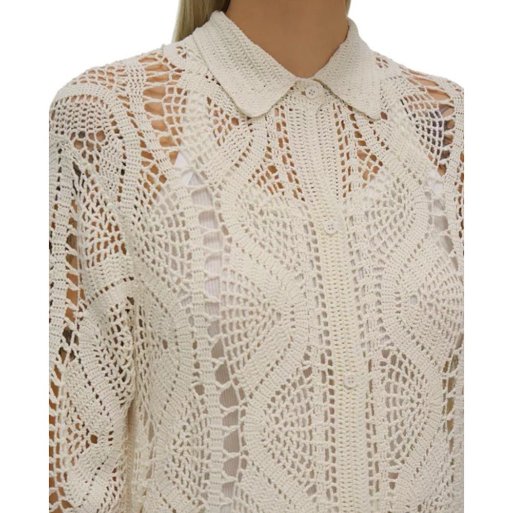 Helmut Lang Handmade Crochet Cardigan Shirt Dress Sz Xs White‎